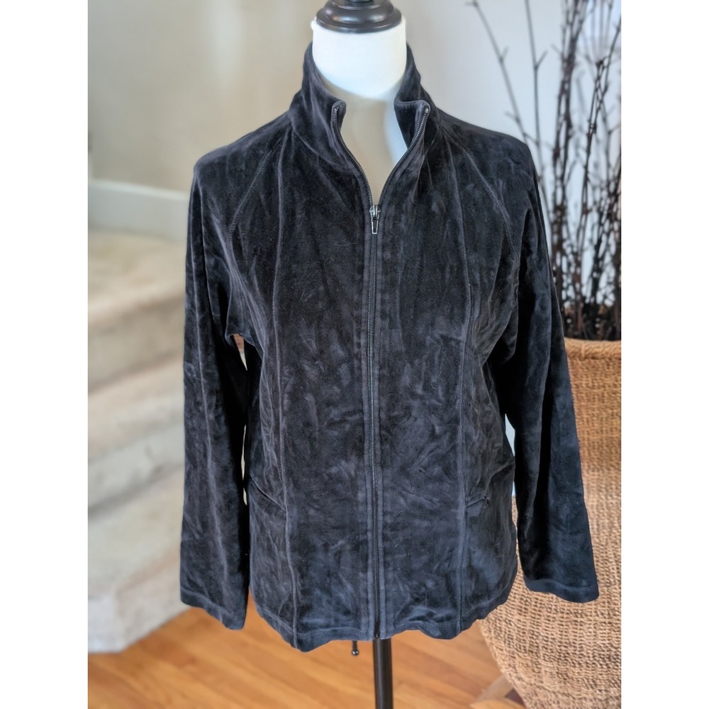 Rafaella Black Velour Full Zip Track Jacket Size Medium (M) - Velvet Style